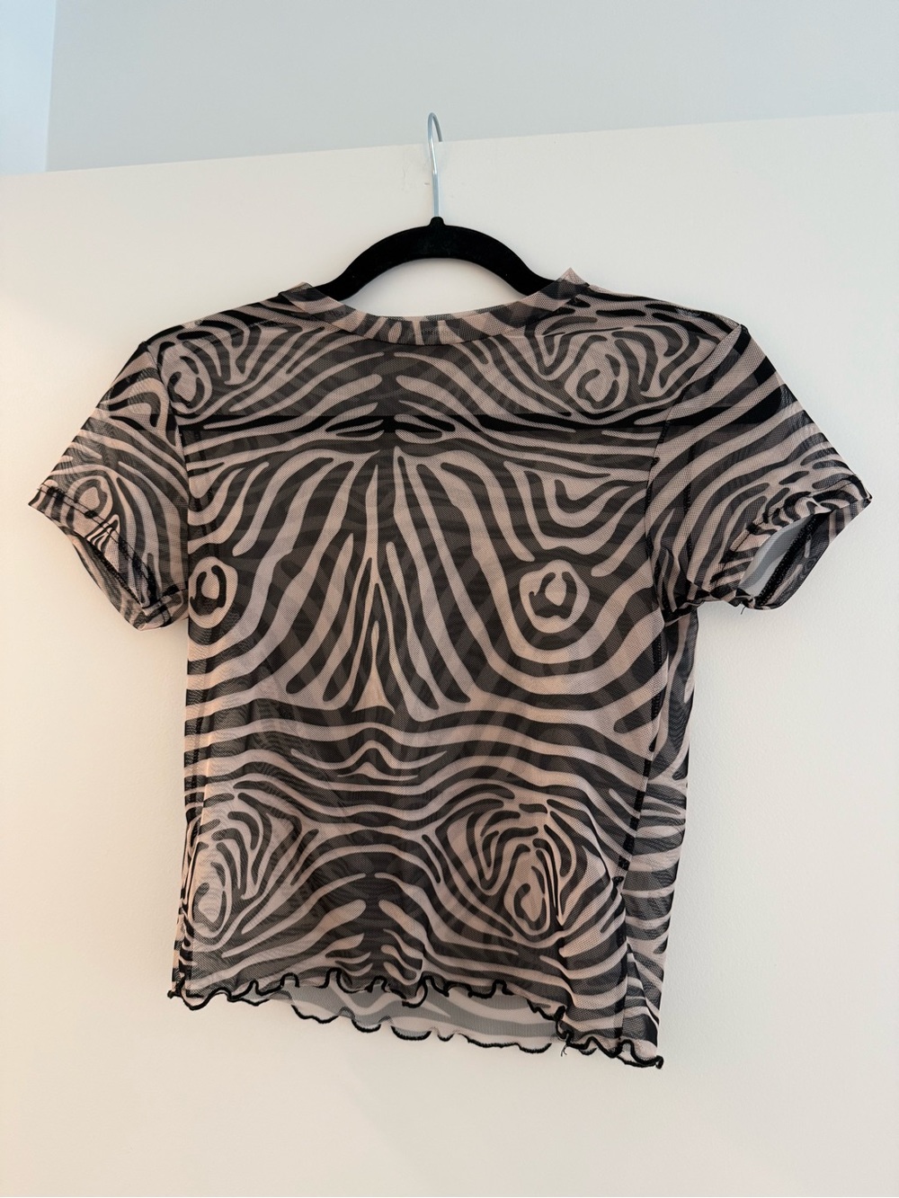 iNAMORATA Sheer Zebra-Print Short Sleeve Top - by Emily Ratajkowski